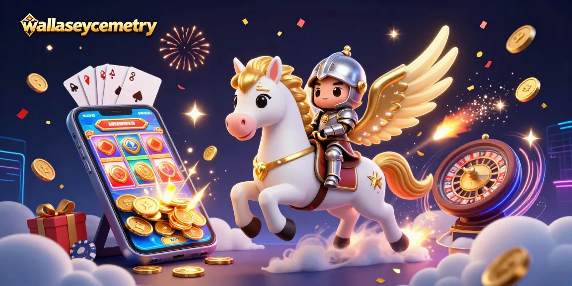 Engage with the wallaseycemetery gaming experience featuring a celestial horse and knight amidst slot game excitement!