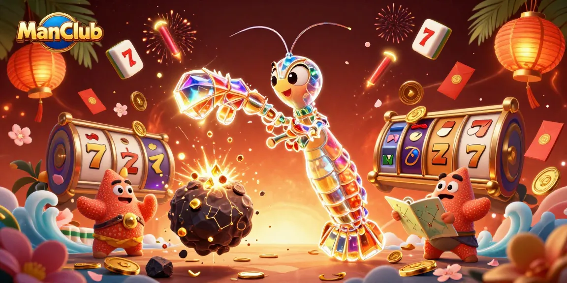 Experience the excitement of ManClub as the galactic samurai battles for jackpot treasures in a vibrant casino scene.
