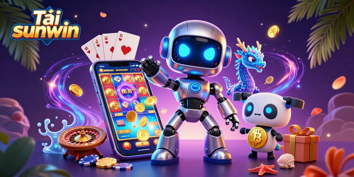 Tải sunwin and immerse in the vibrant world of online gaming with dynamic casino symbols and characters.