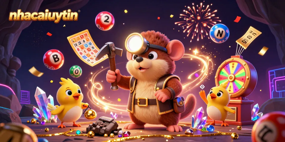 Experience the thrill of winning at nhacaiuytin with a vibrant illustration of a treasure hunter mole in a dynamic gambling scene.