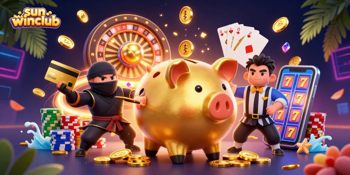Engage with thrilling gameplay at sun-winclub amid a vibrant casino scene with golden coins and games.