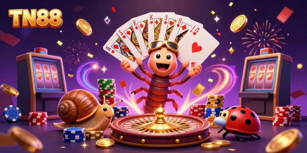 Engaging TN88 casino illustration featuring vibrant characters and dynamic gaming elements.