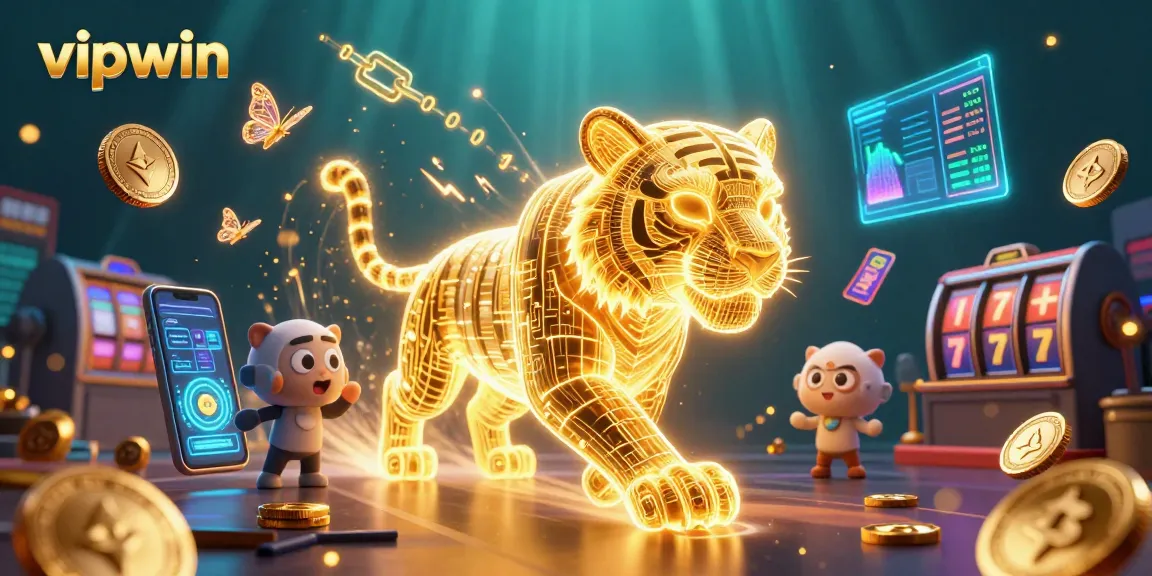 Experience thrilling gaming at vipwin with vibrant casino elements and a neon tiger in a digital world.