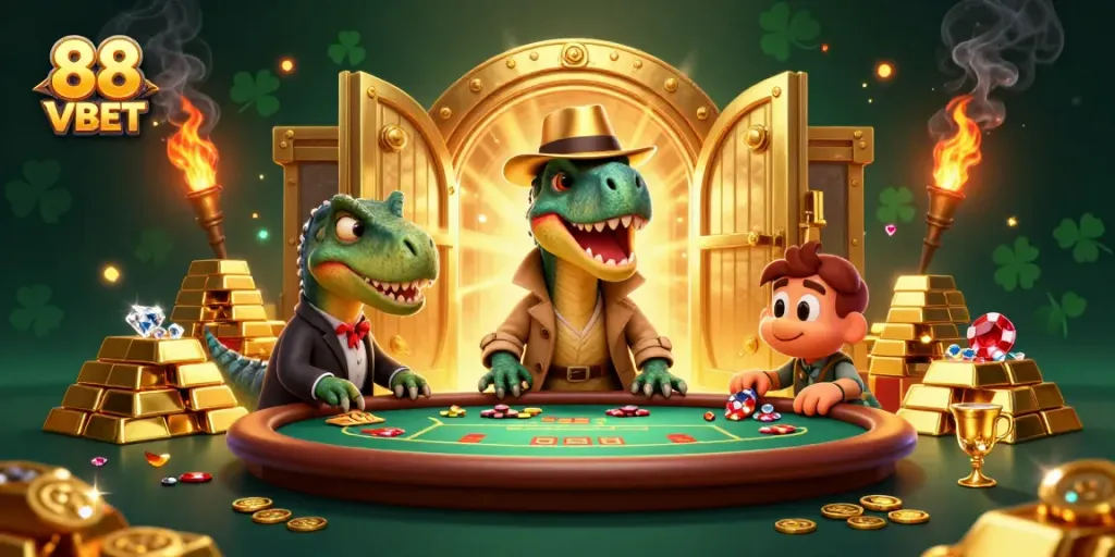 Experience thrilling gameplay at 88 VBET with a vibrant 3D casino scene featuring unique characters.