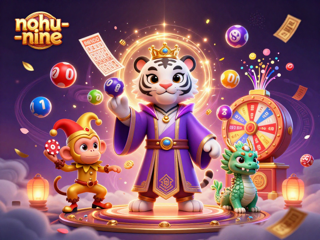 Engage in exciting gameplay with nohu-nine, featuring a dynamic scene of casino elements and vibrant characters.