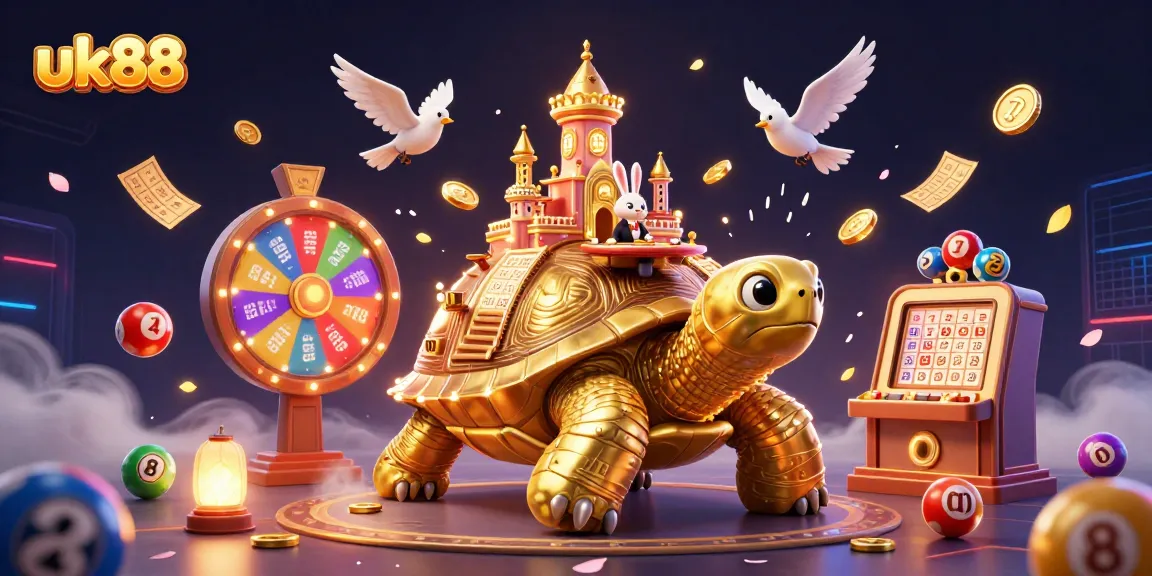Experience thrilling gameplay with uk88's vibrant casino scene featuring colorful lottery elements and a rabbit dealer.