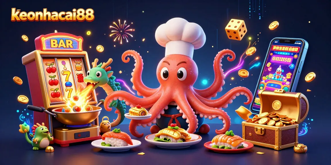 Experience excitement at keonhacai88 with a dynamic scene featuring illustrated casino action.