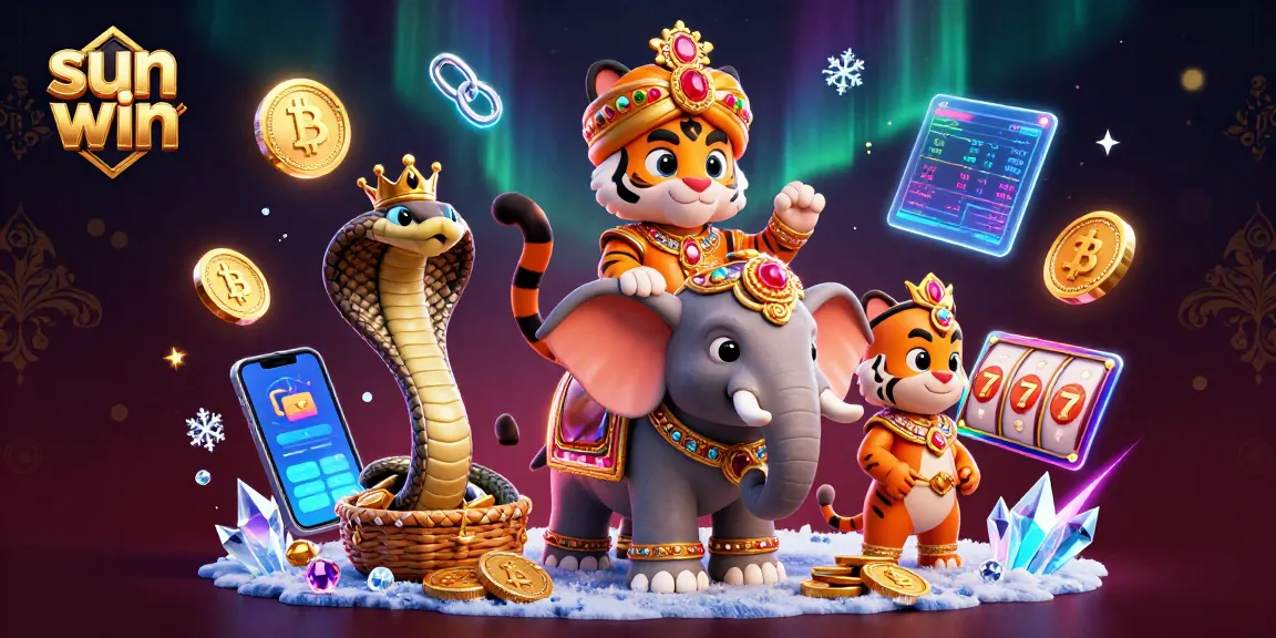 Experience thrilling wins with sun win's vibrant 3D casino scene featuring iconic gaming elements and characters.