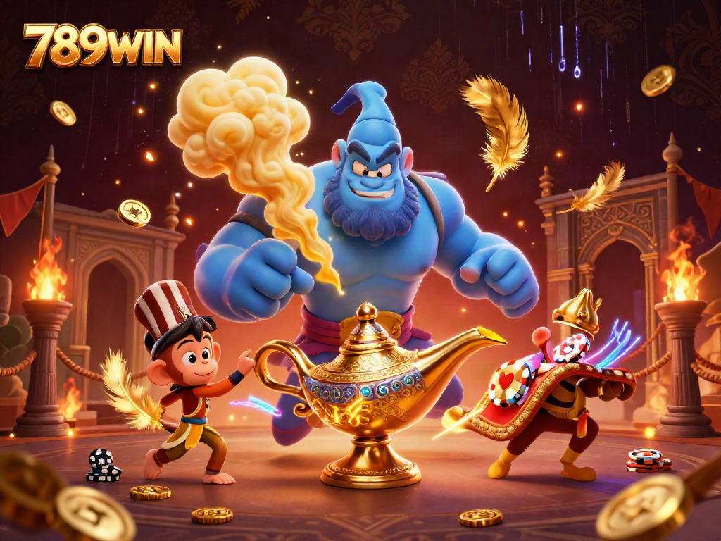 Experience the thrill of 789WIN with a vibrant casino-themed illustration featuring iconic gaming elements.