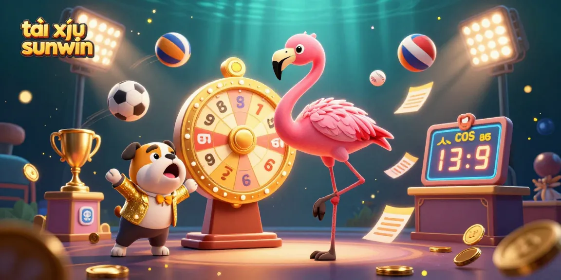 Tài xỉu sunwin showcases an exciting game show scene with vibrant characters and dynamic casino elements.