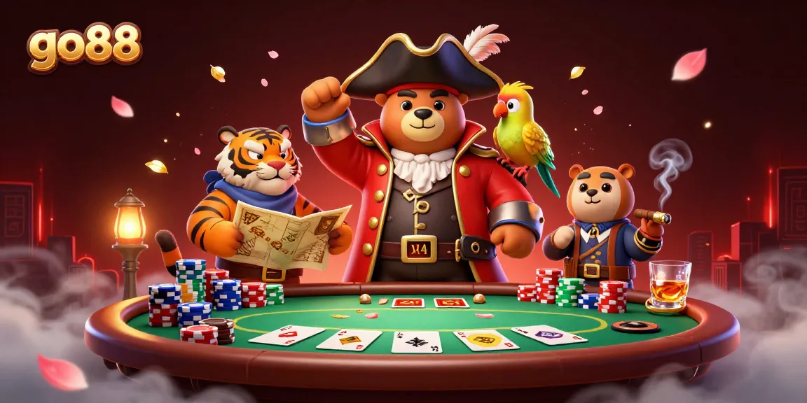 Engage with go88's vibrant online casino scene featuring poker action and dynamic characters.