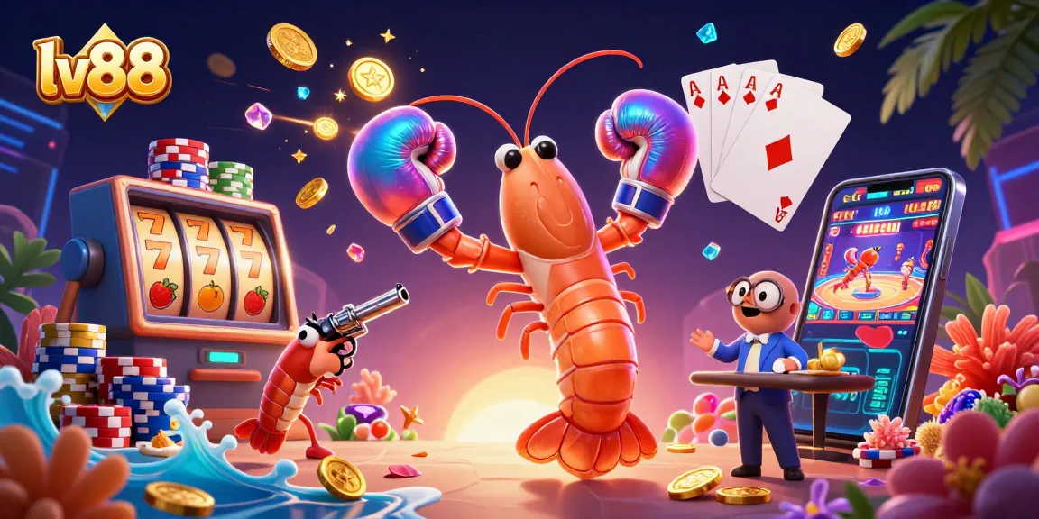 Watch lv88's 3D cartoon scene with vibrant casino elements, showcasing lively gambling action.