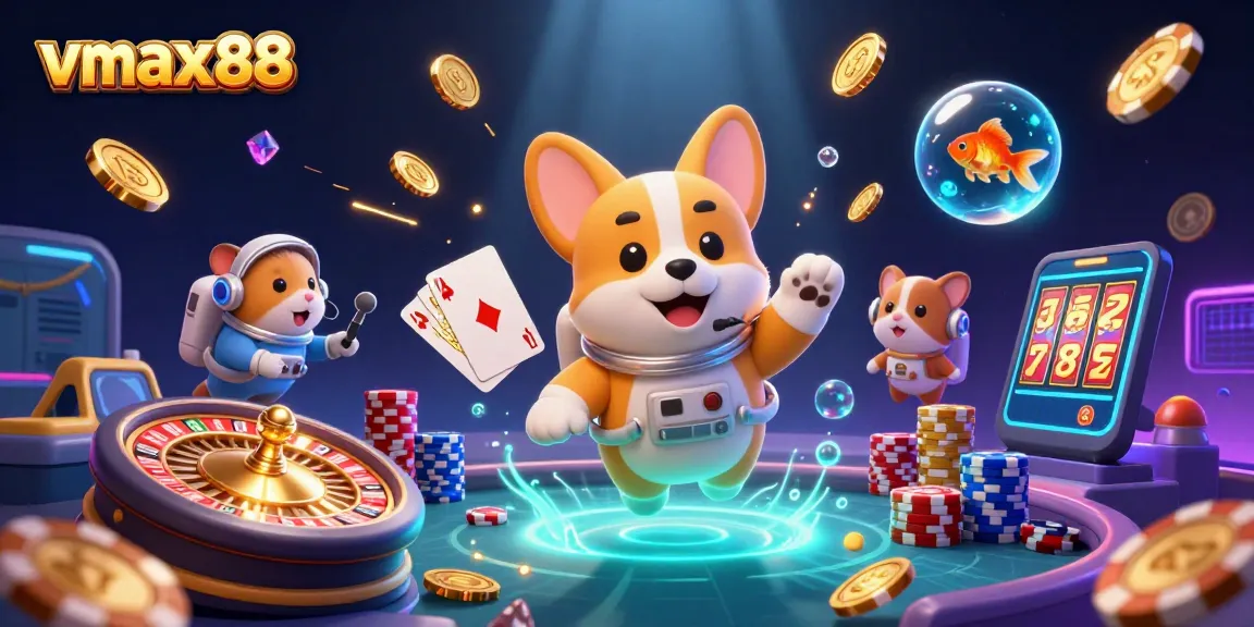Experience thrilling action at vmax88 with astronauts and a hamster in a 3D space casino.