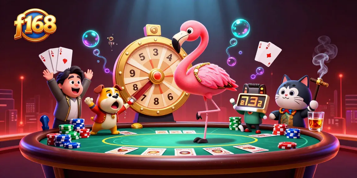 Spin the vibrant f168 prize wheel with excited contestants and dynamic poker elements in a lively casino scene.