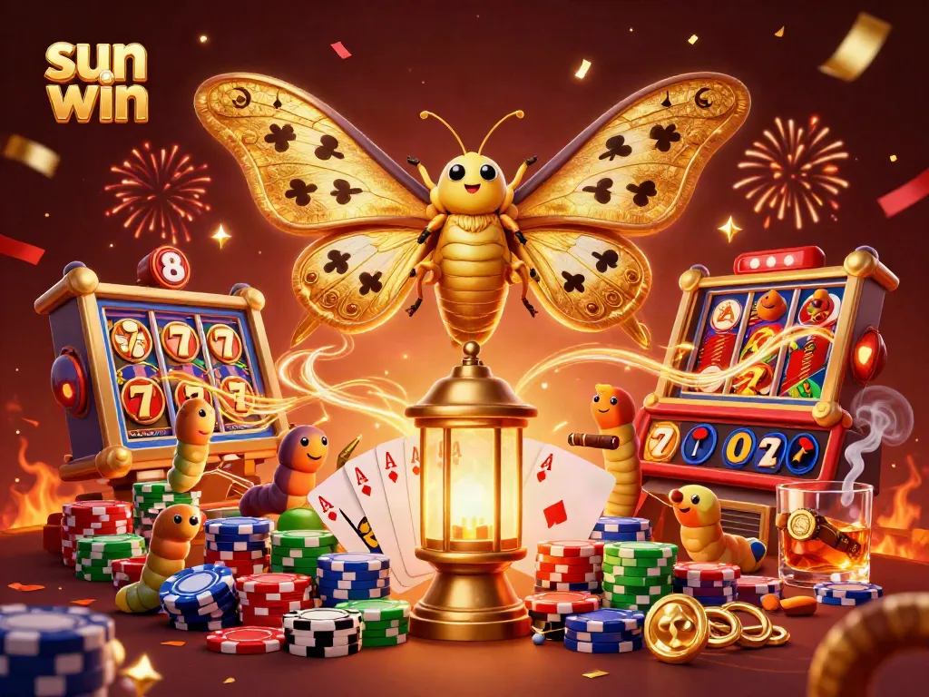 Spin and win big with sun win in a vibrant 3D illustration featuring slot machines and casino scenes.