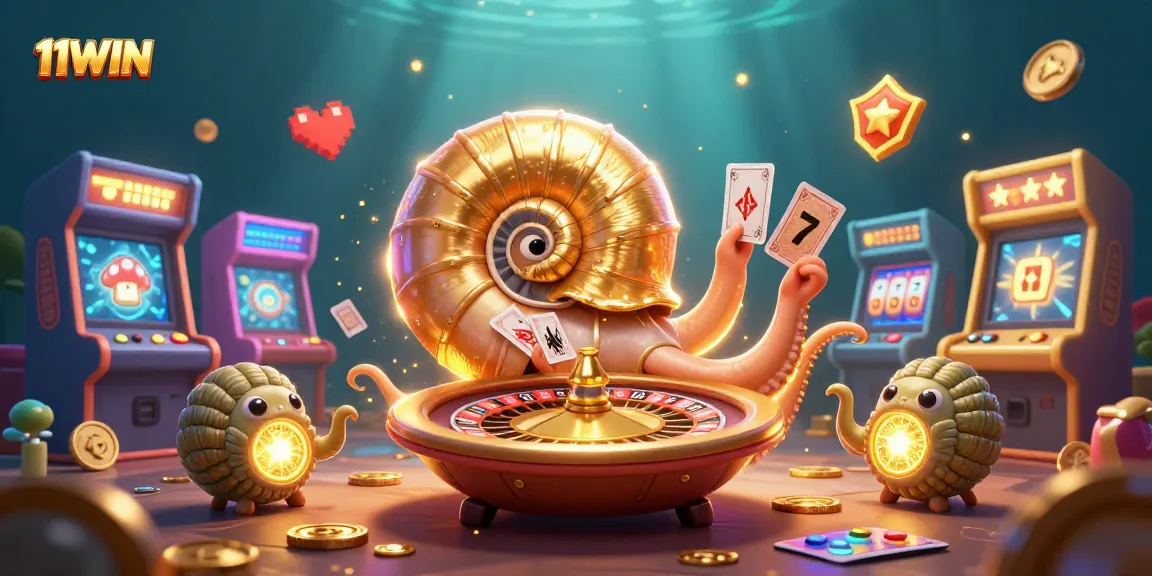 Experience winning excitement with 11WIN in this vibrant, colorful casino-themed 3D illustration.