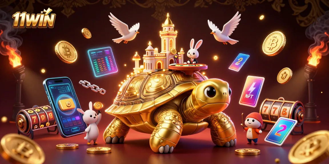 Engage with thrilling 11WIN casino adventures featuring a golden tortoise and vibrant game elements.