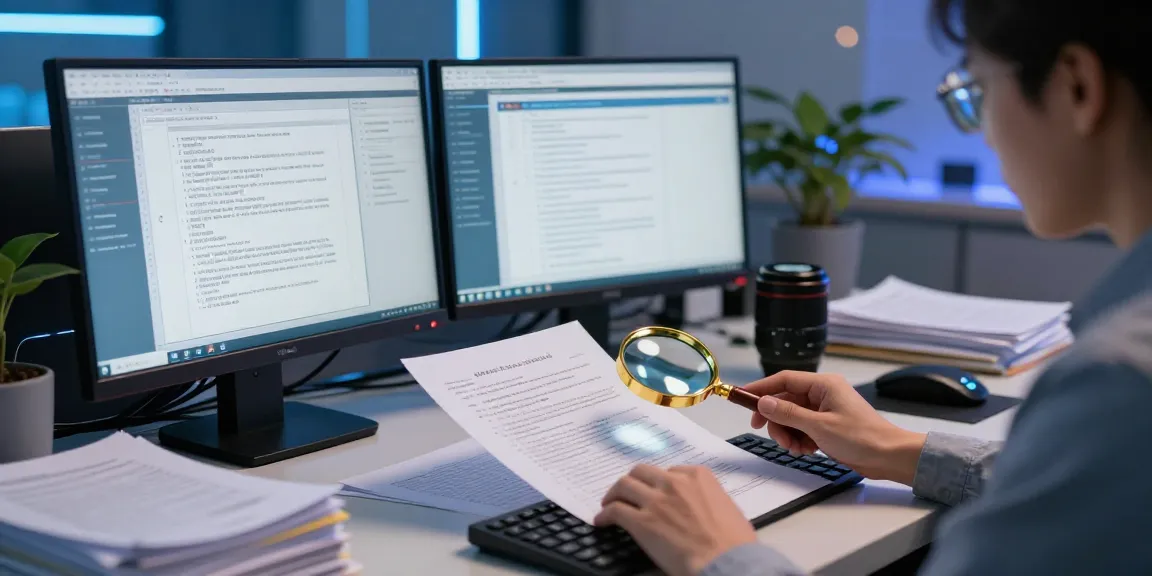 Detailed analysis of document fraud detection processes with forensic tools and digital screens showcasing data.