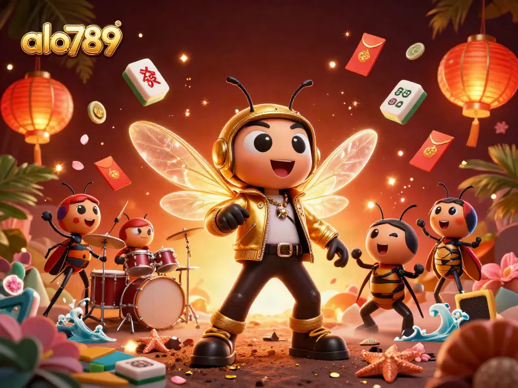 Alo789 captivates with a vibrant casino scene showcasing exciting games and electrifying characters.