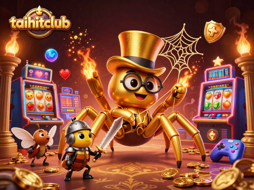 Experience the excitement of taihitclub's gaming adventure with a golden tarantula and a beetle knight.