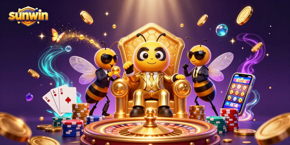 Experience the vibrant world of sunwin with a cartoon bee mob boss and rich casino elements.