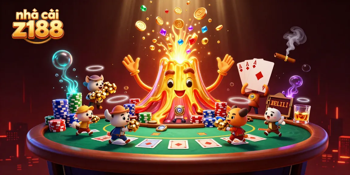 Experience the excitement of nhà cái z188 with a vibrant 3D illustration capturing a casino scene of adventure and wins.