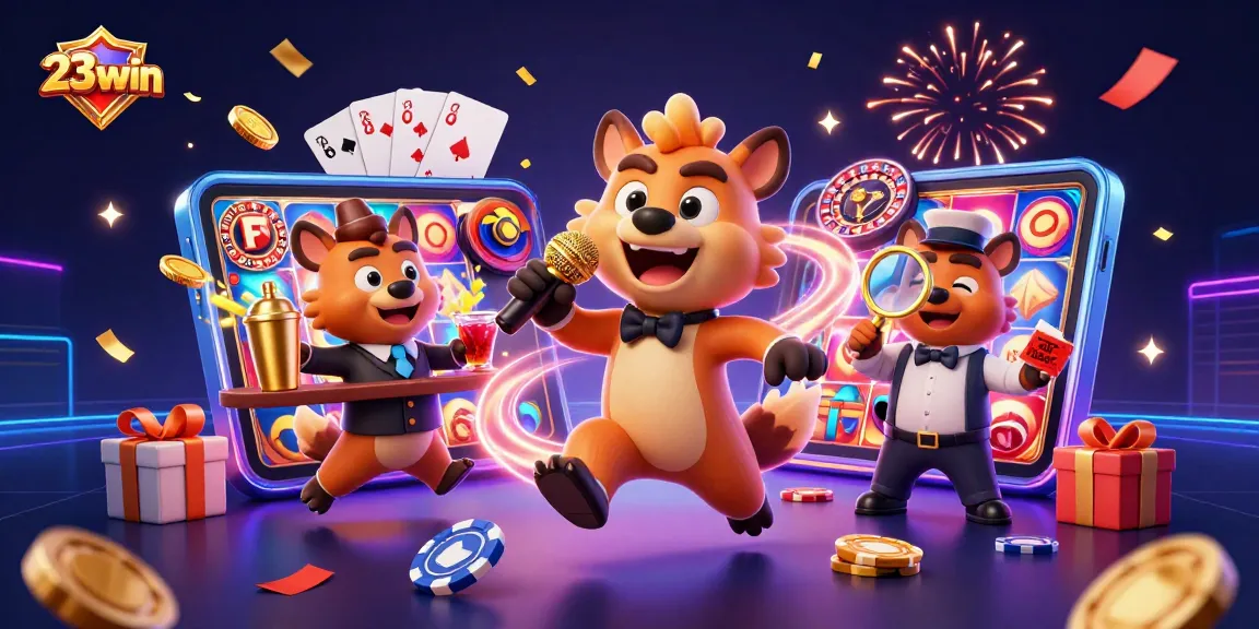 Experience excitement at 23win casino with vibrant hyenas and slot game adventures.