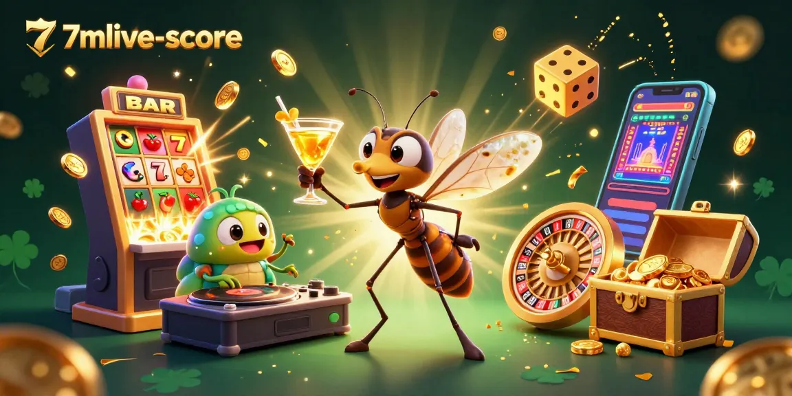 Engage with 7mlive-score's thrilling casino scene featuring vibrant characters and dynamic gaming elements.