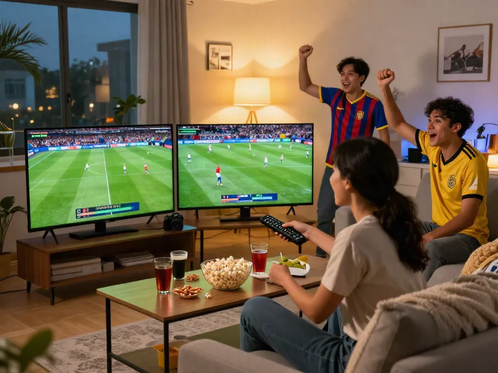 Excited fan watching Thapcamtv live sports streaming from home