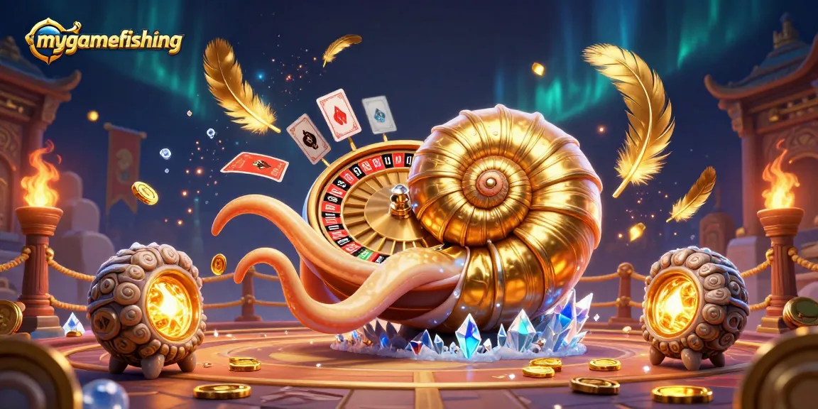 mygamefishing vibrant scene showcasing a giant nautilus as a roulette wheel in a captivating casino setting