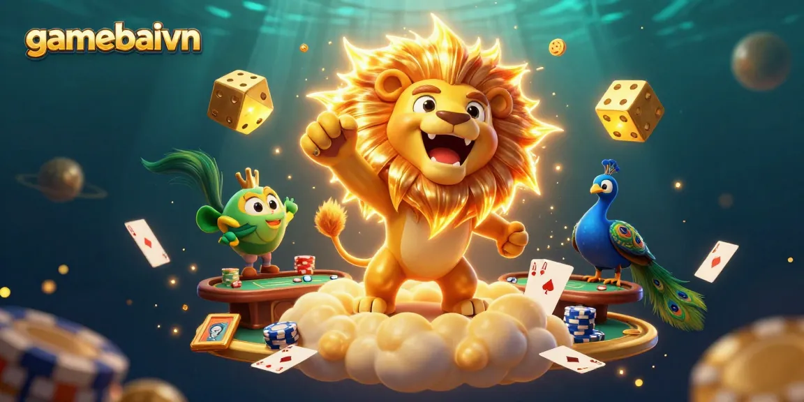 Experience dynamic poker action with gamebaivn as the roaring sun lion leads the charge in a vibrant casino scene.