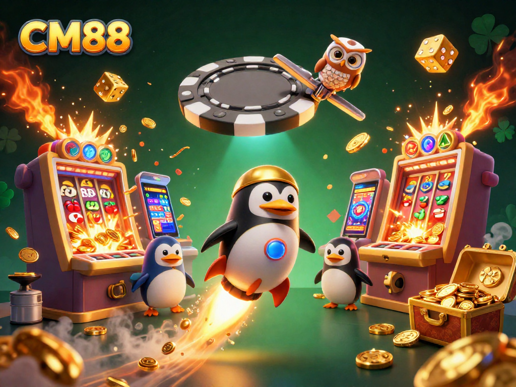 Win big at CM88 with a golden penguin racing to the casino space station amid exploding jackpots.