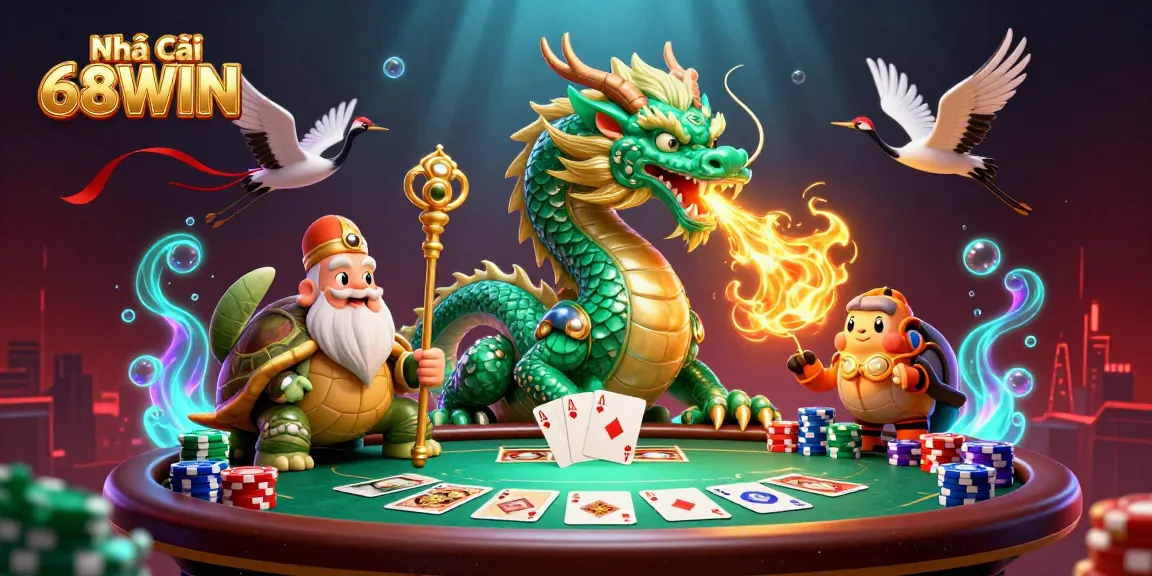 Experience exhilarating wins at Nhà Cái 68WIN with an emerald jade dragon and poker elements.