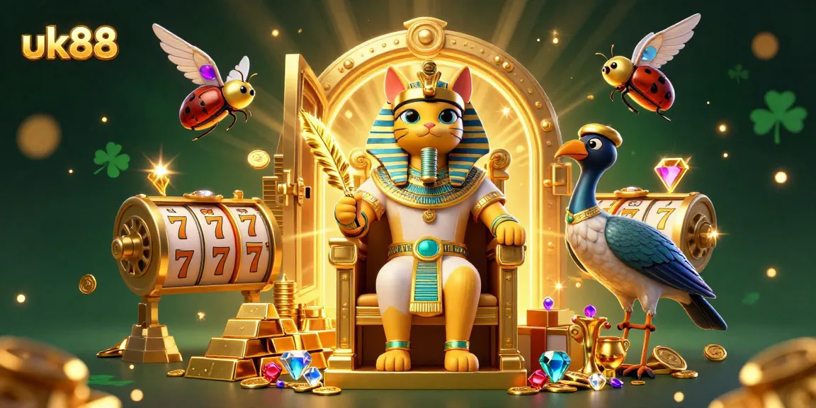 Win big at uk88 with vibrant casino treasures in a dynamic 3D pharaoh-themed scene.