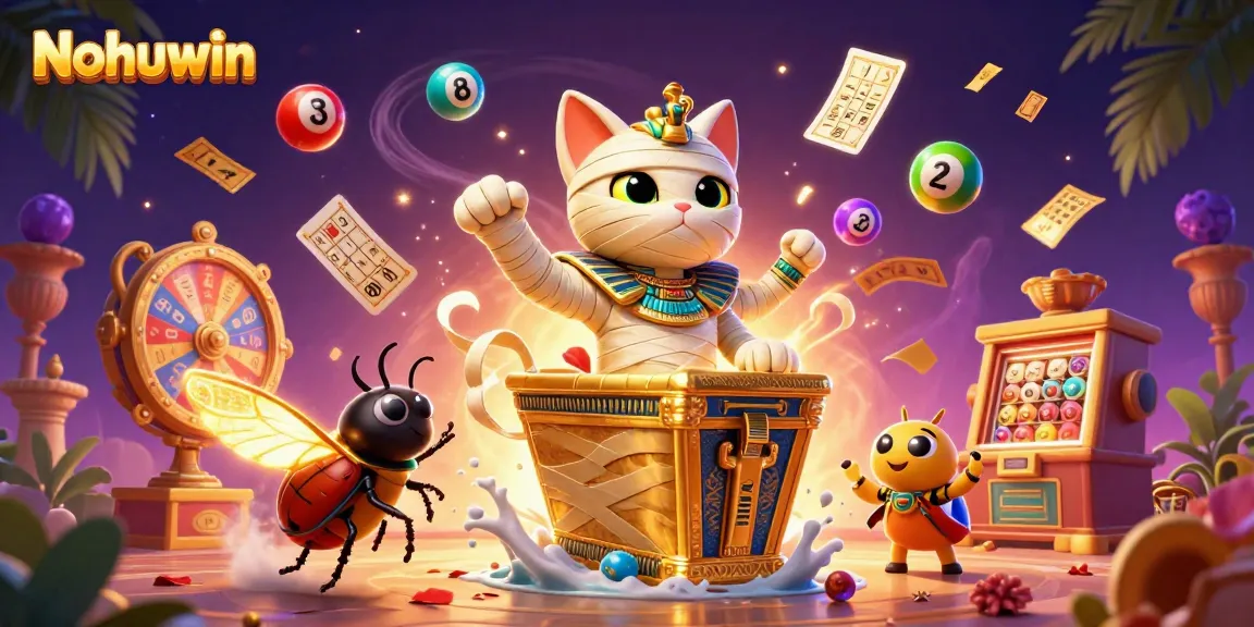Nohuwin offers exciting casino games with vibrant visuals and fun elements in this dynamic illustration.