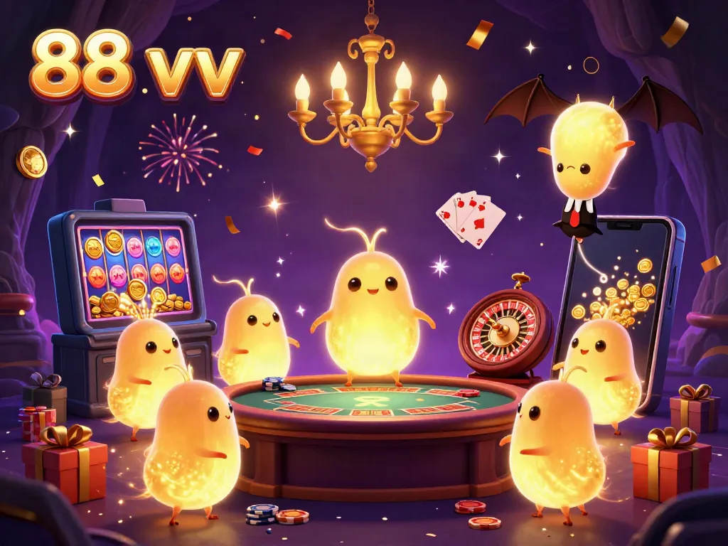 Enjoy vibrant games at 88 vv with glowing characters and festive casino action.