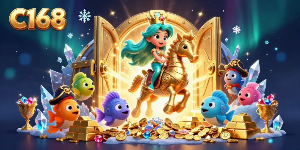 Experience the magic of C168 in this colorful casino adventure illuminated by treasures and joyous fish companions.
