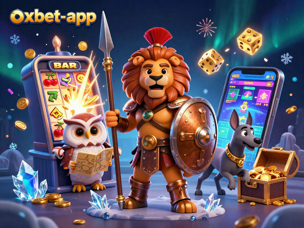 Experience the excitement of oxbet-app with our engaging visual featuring a 3D Spartan lion in an immersive casino setting.