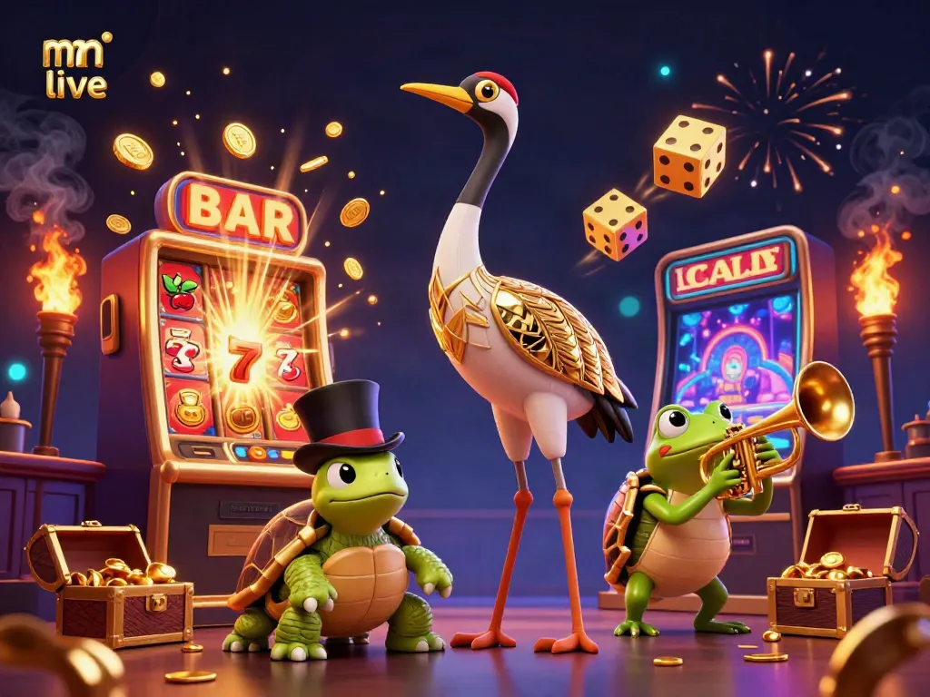 Experience mm live action with a vibrant 3D casino scene featuring unique characters and gaming excitement.