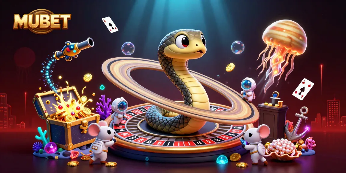 Spin the roulette wheel at MUBET with lively astronaut mice betting in a cosmic scene.