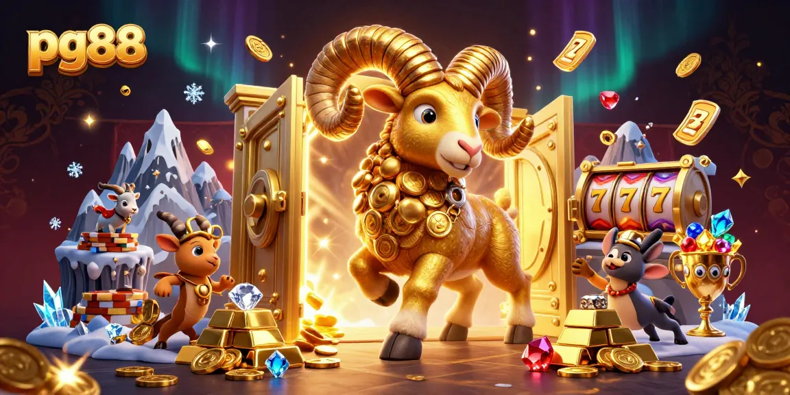 Spin the reels with pg88 at a vibrant casino scene, featuring golden treasures and slot games.