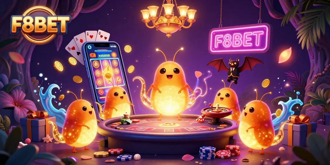 Capture the excitement of F8BET with glowing glowworms brightening up a vibrant casino scene.