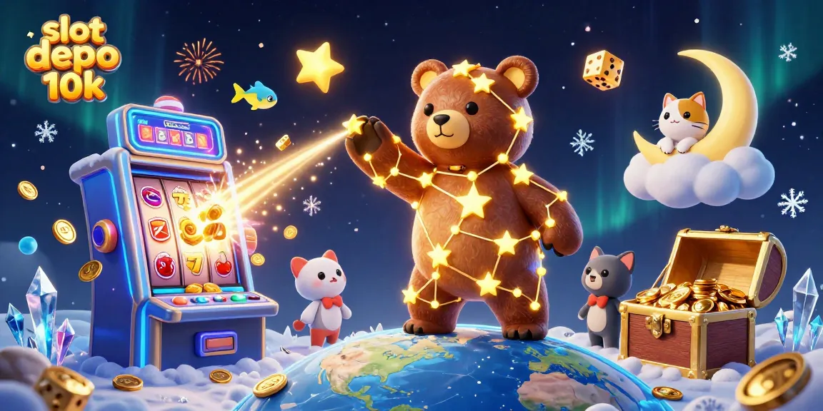 Experience the excitement of slot depo 10k with vibrant characters and jackpot symbols in a dazzling casino scene.