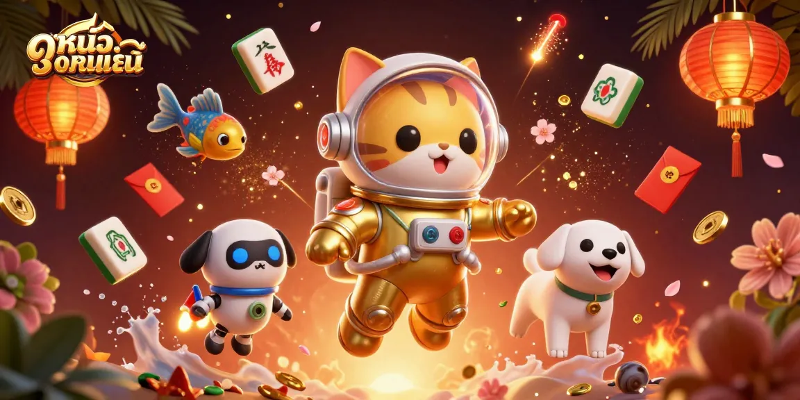 Experience ดูหนังออนไลน์ in this vibrant casino-themed illustration featuring a space astronaut cat.