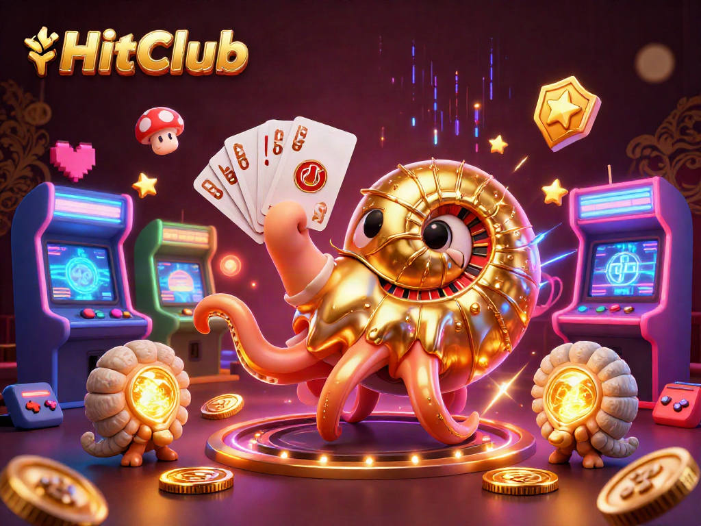 HitClub casino scene showcasing a giant nautilus, roulette elements, and vibrant arcade action