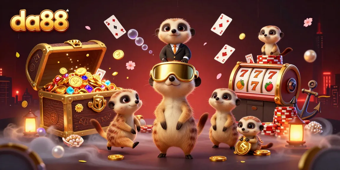 Experience da88 excitement as meerkats engage in lively casino games filled with treasures and emotion.