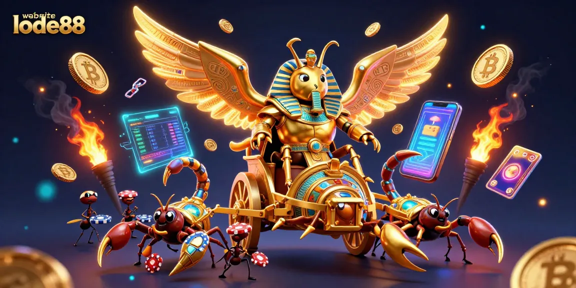 Engage with website lode88 using an exciting casino-themed 3D illustration showcasing rich elements.