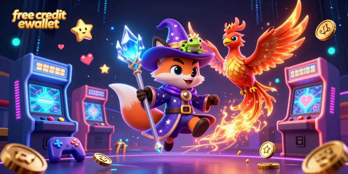 Engage with free credit ewallet through dynamic gaming adventure featuring wizards and vibrant casino elements.