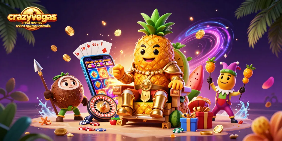 Explore crazyvegas real money online casinos australia with vibrant casino characters and dynamic gaming elements.