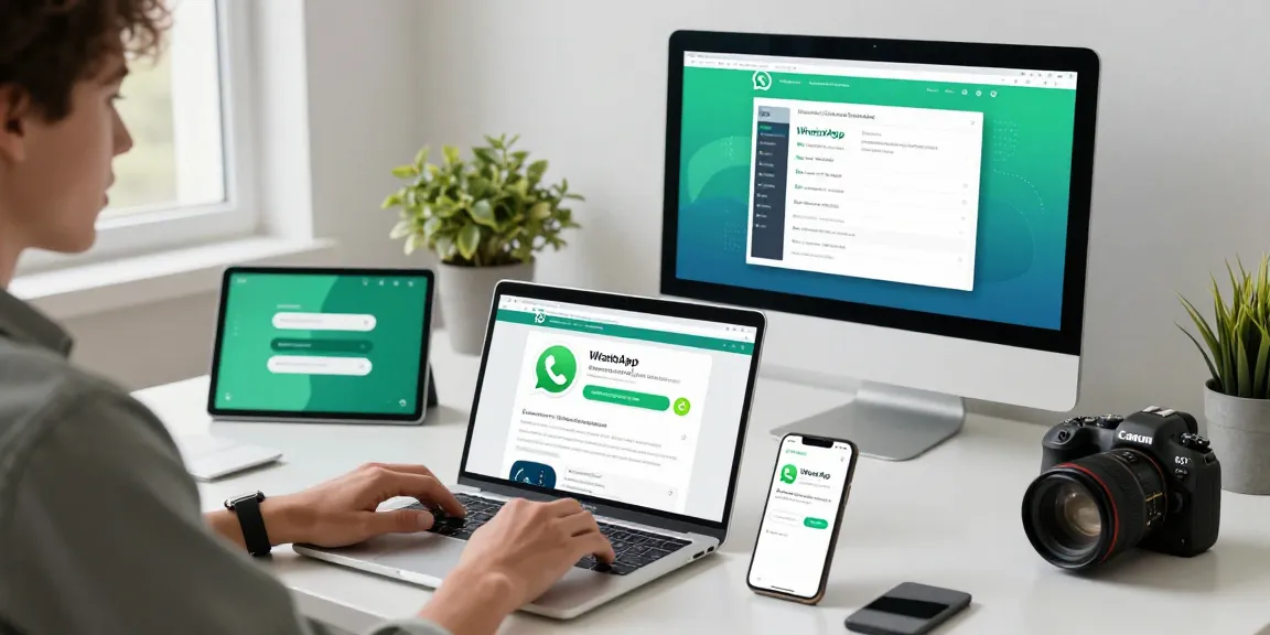 Download WhatsApp下載 on laptop and smartphone in modern workspace